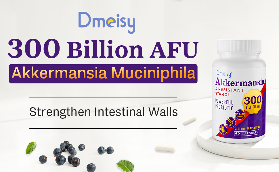 300 Billion AFU Akkermansia Muciniphila Probiotics for Women Men, 60 Count