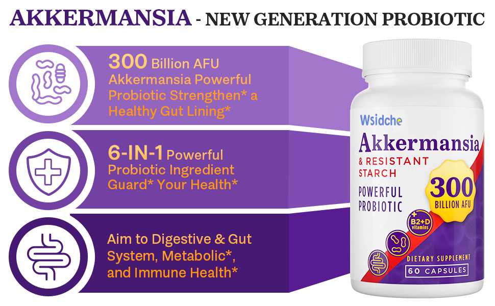 300 Billion AFU Akkermansia Muciniphila Probiotics for Women Men, 60 Count
