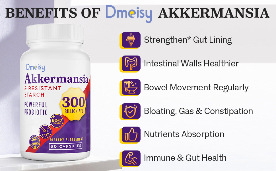 300 Billion AFU Akkermansia Muciniphila Probiotics for Women Men, 60 Count
