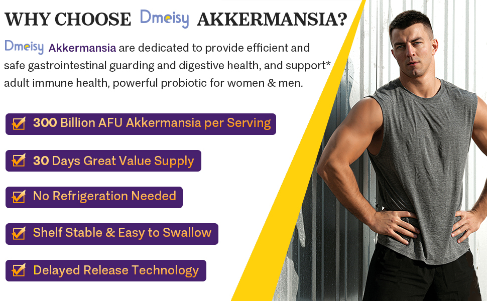 300 Billion AFU Akkermansia Muciniphila Probiotics for Women Men, 60 Count