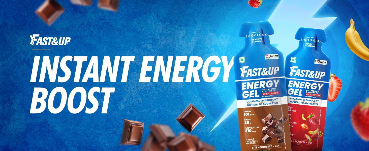 Fast&Up Energy Gel- Zesty Lemon flavour (Caffeine free) - Pack of 6 Gel Sachets, 39g per sachet- For Instant energy boost, Improved endurance and performance