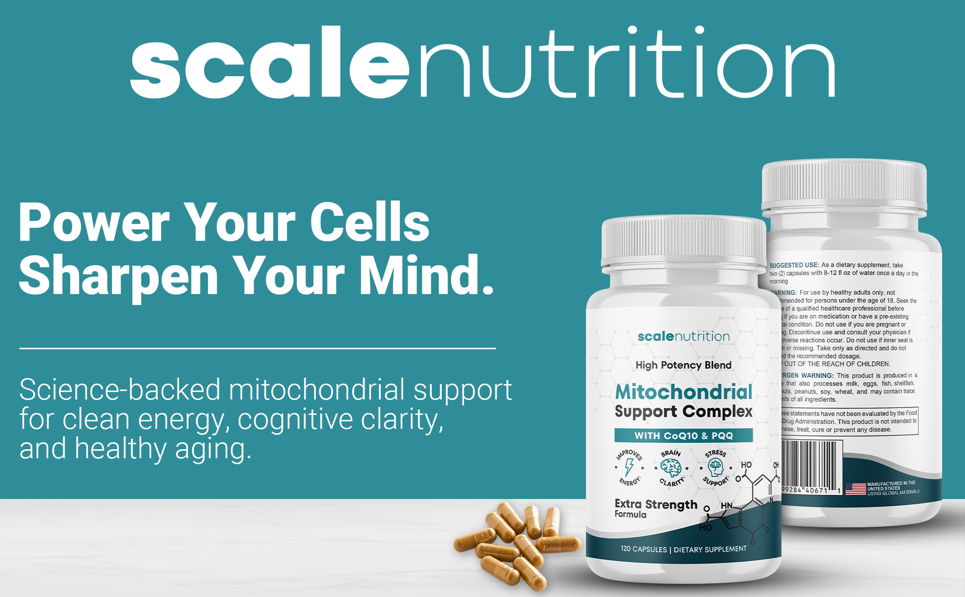 Mitochondrial Support Complex – Energy, Focus & Brain Clarity Support – CoQ10, PQQ, Acetyl-L-Carnitine – Cellular Energy & Stress Support Supplement - 120 Capsules