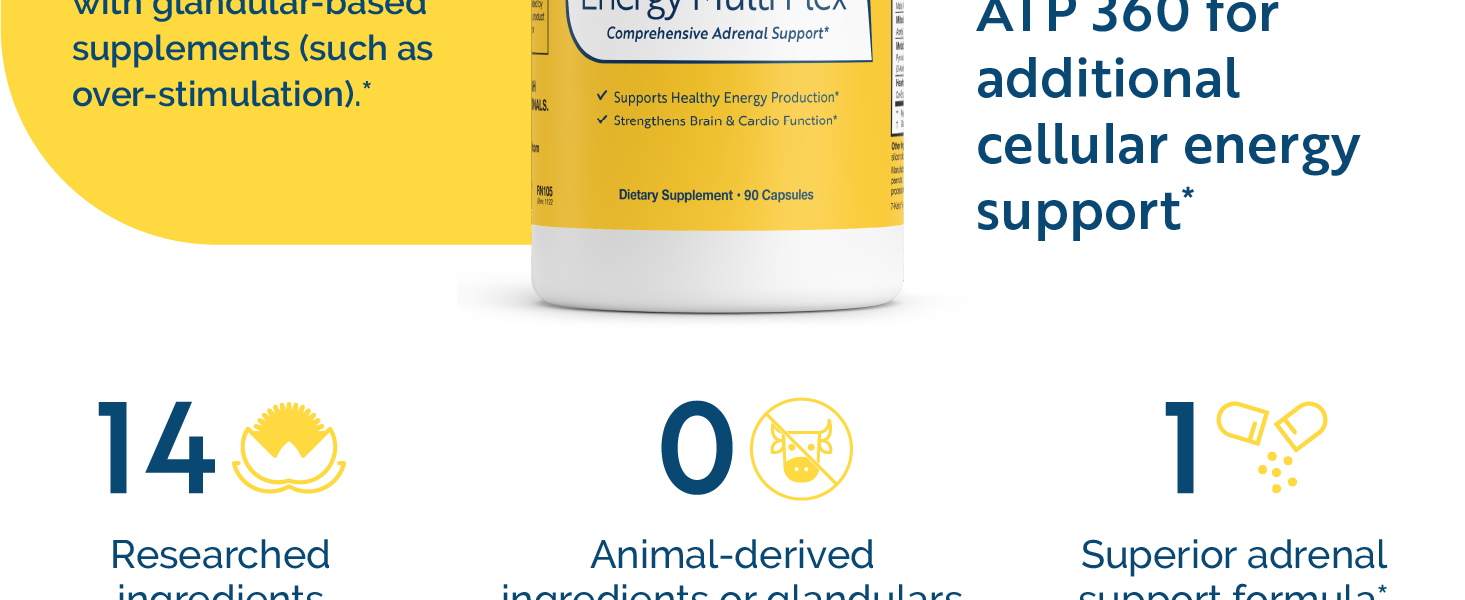 Researched Nutritionals Energy Multi-Plex - Adrenal Health, Energy Support & Cognitive Supplement with 14 Researched Ingredients - Vegan Energy Supplements (90 Capsules)