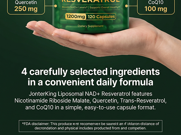 NAD+ Supplement, 1200mg Per Serving, Nicotinamide Riboside Malate with Trans-Resveratrol, Quercetin & CoQ10, Daily Supplement Formula, 120 Veggie Capsules, 60 Servings