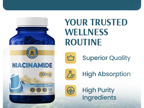 Vykee Nutrition Niacinamide Capsules - Vitamin B3 Supplement 500 mg