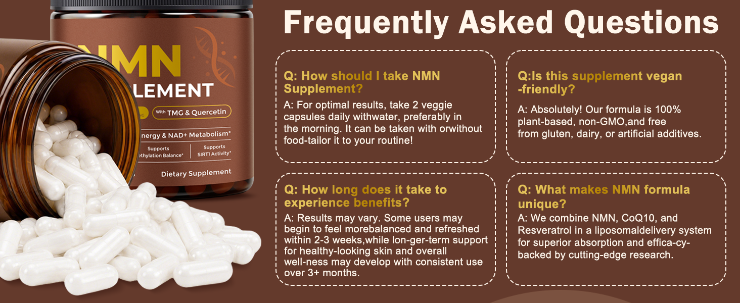 NMN Supplement 1000mg, NAD+ Support, Cellular Energy, 120 Capsules