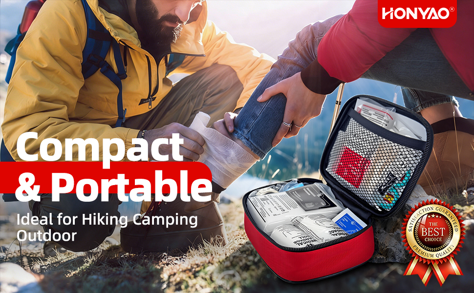 HONYAO First Aid Kit 90 Pcs, Small Travel First-Aid Bag, Mini Compact Survival Kit for Travel Car Home Workplace Kids Camping Hiking Motorbike Holiday, Red