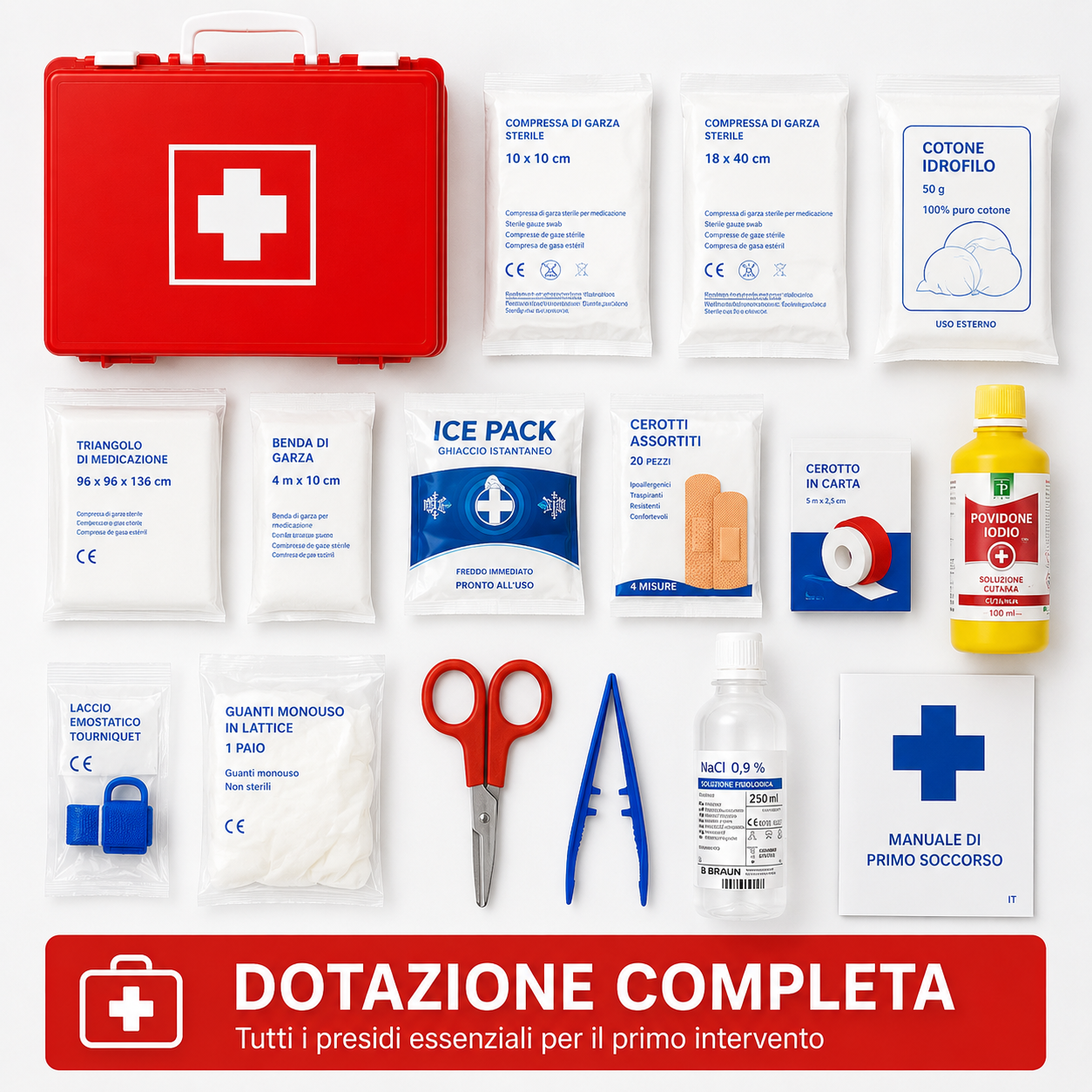 Akitaink Medical First Aid Box with Attachment 2 for Companies Less than 3 Employees Complete with Wall Bracket, Compliant DM388/DL81, Made in Italy