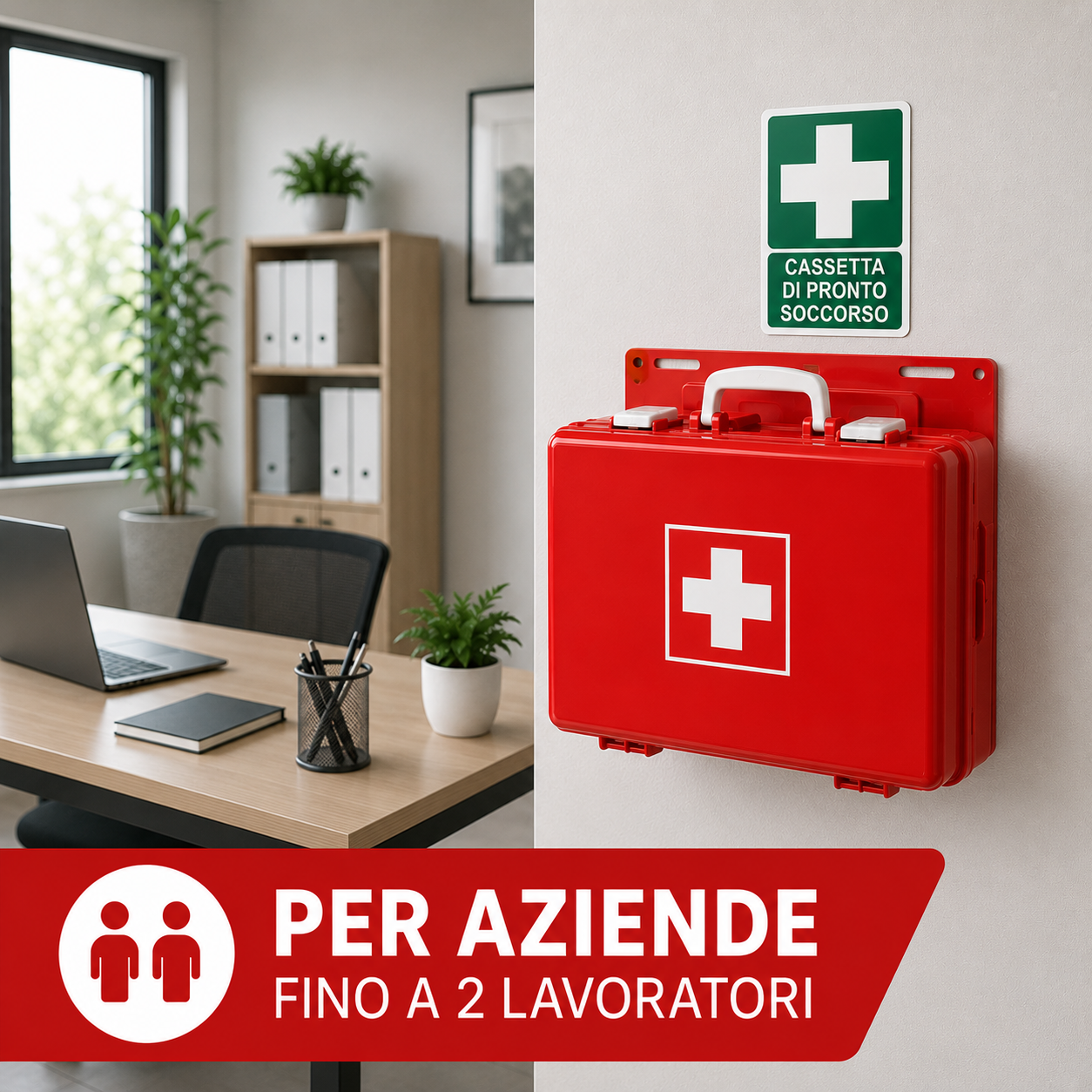 Akitaink Medical First Aid Box with Attachment 2 for Companies Less than 3 Employees Complete with Wall Bracket, Compliant DM388/DL81, Made in Italy