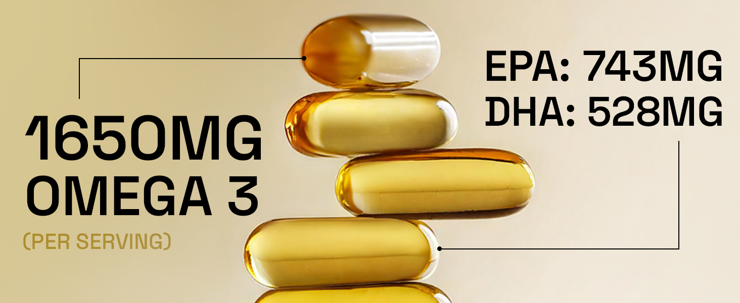 Ace Blend Outshine Omega 3 Fish Oil 4X Strength | 1650mg with 743 EPA & 528 DHA | 2 Softgels Daily for Men & Women | No Fishy Burps | Supports Heart, Brain, Joints & Eye Health | 60 Softgels