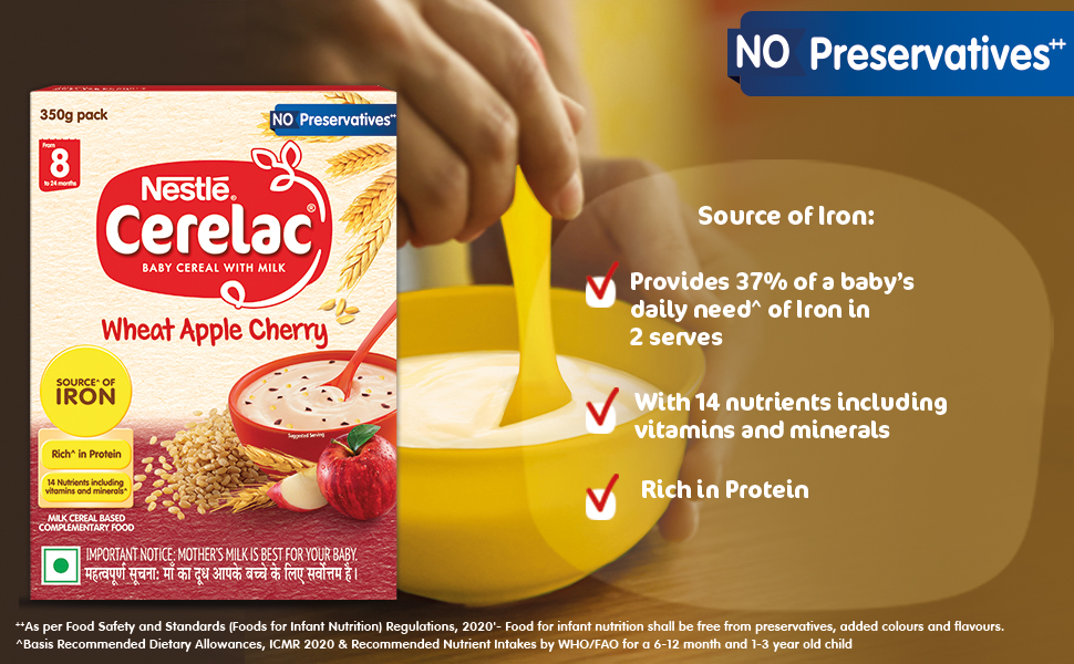 Nestlé CERELAC Baby Cereal, Wheat Apple Cherry, STG2, 360g
