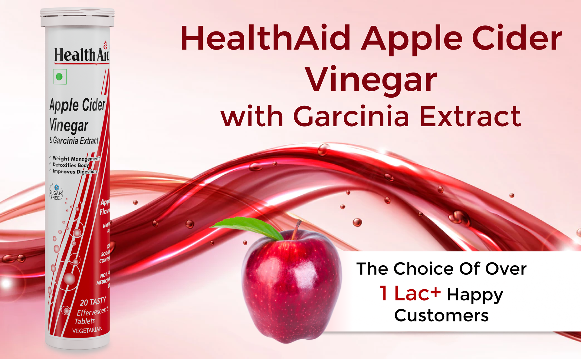HealthAid Apple Cider Vinegar with Garcinia Cambogia Extract – 20 Sugar-Free Effervescent Tablets | Supports Healthy Digestion, Metabolism & Gut Balance | Enriched with Vitamins B6 & B12 for Energy & Wellness | Pack of 1