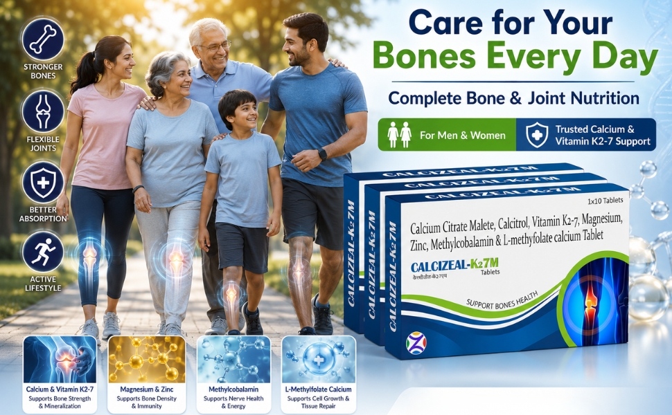 Calcizeal-K27M Tablet | Improve Joint Flexibility & Reduces Stiffness | Increase Bone Strength | Treat Lack of Calcium, Vitamin k2-7 With Essential Nutrients For Men & Women | Pack of 3 | 30 Tablets