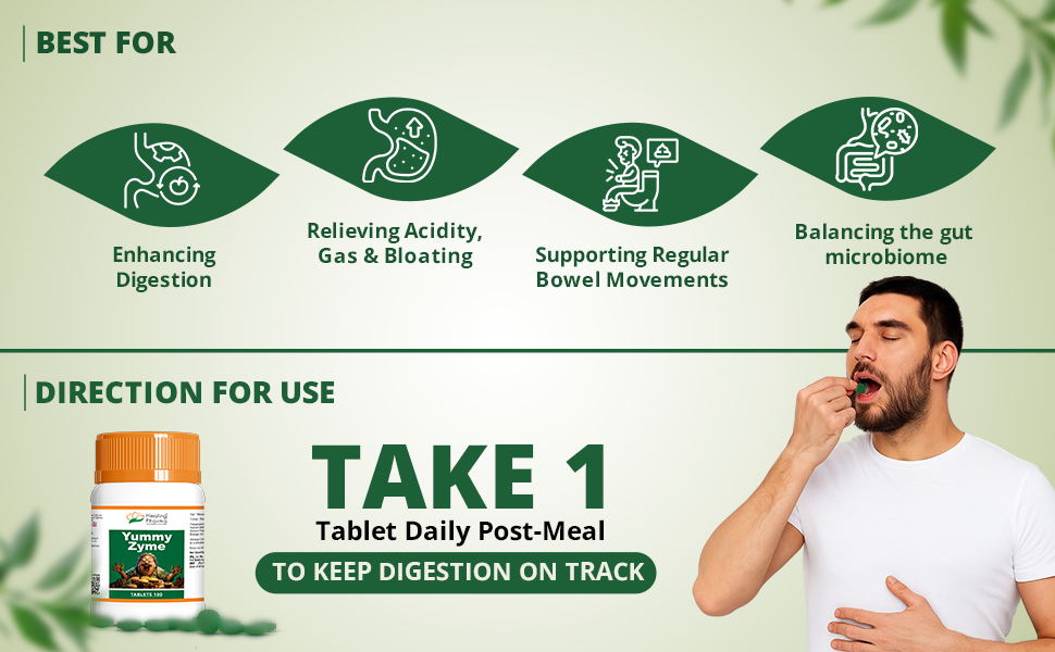 Healing Pharma - Yummy Zyme Digestive Enzyme Tablets | Relief from Indigestion, Heartburn, Bloating, Acidity & Gas | Ayurvedic Digestion Tablets | Improves Digestion & Gut Health - 100 Tablets