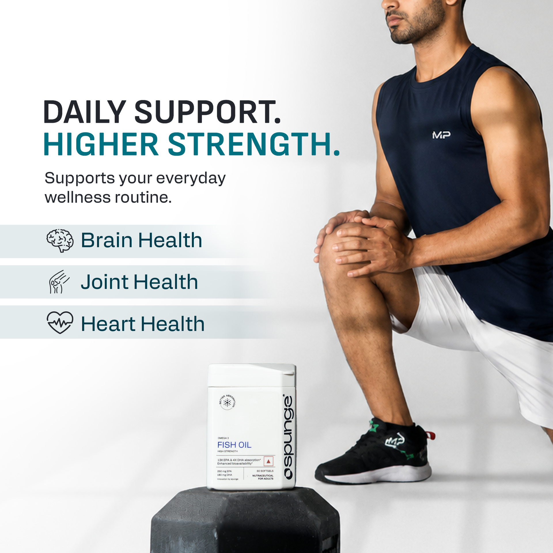 Spunge Omega 3 Fish Oil High Strength | 30 Softgels | High Strength EPA & DHA | 13X EPA & 4X DHA Absorption | Supports Heart, Brain & Joint Health | Daily Dietary Supplement