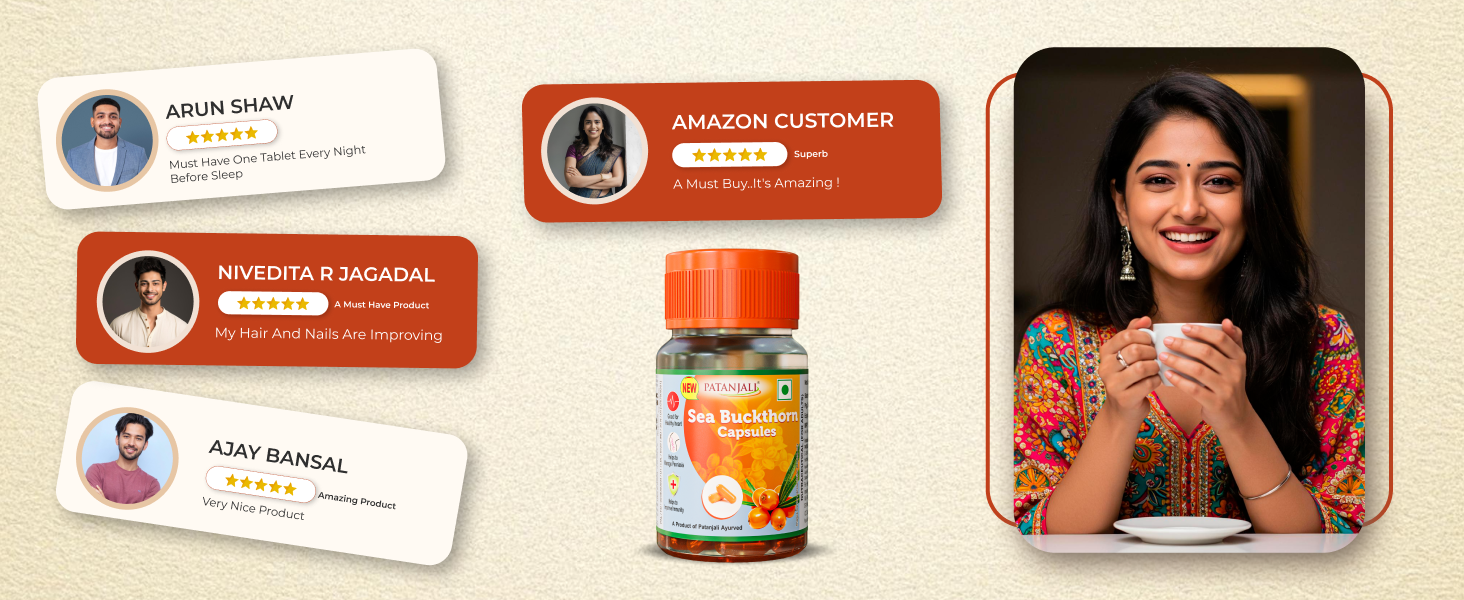 Patanjali Sea Buckthorn Capsules | Natural Supplement for Heart Health, Immunity & Skin Care | Source of Omega 3 6 7 & 9 | Pack of 1