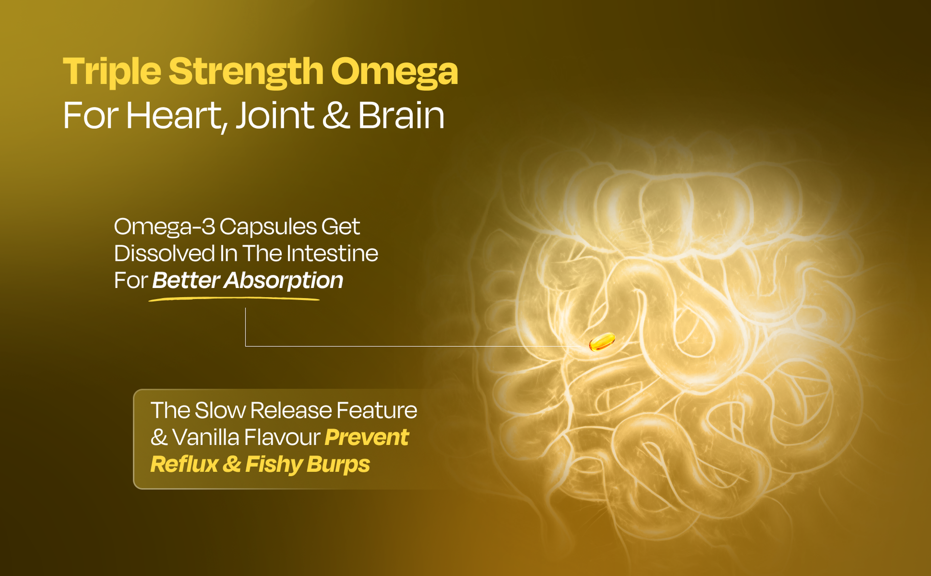 Nutrabay Omega 3 Triple Strength Fish Oil Supplement 1250mg - 60 Capsules | 460mg EPA & 380mg DHA | No Fishy Burps | No Heavy Metals | Supports Joint, Brain & Heart Health