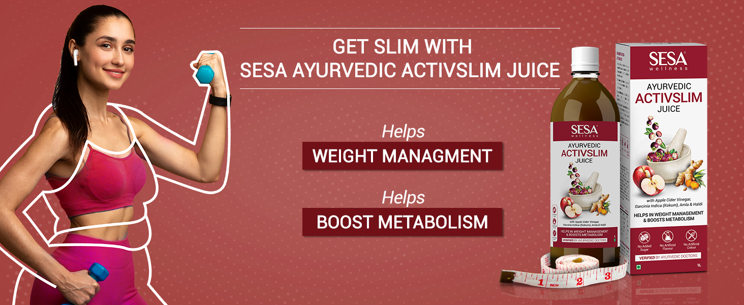 SESA Ayurvedic Activslim Juice - 1L | Helps in Weight Management | Made with Apple Cider Vinegar | Healthy Diet Drink | No added Sugar, Colour or Flavour