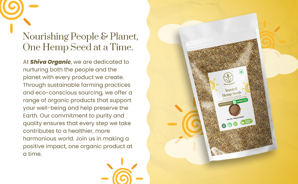 Shiva Organic Toasted Hemp seeds - 100g | 10g Protein per Serving | 10g Omegas 3 & 6 per Serving