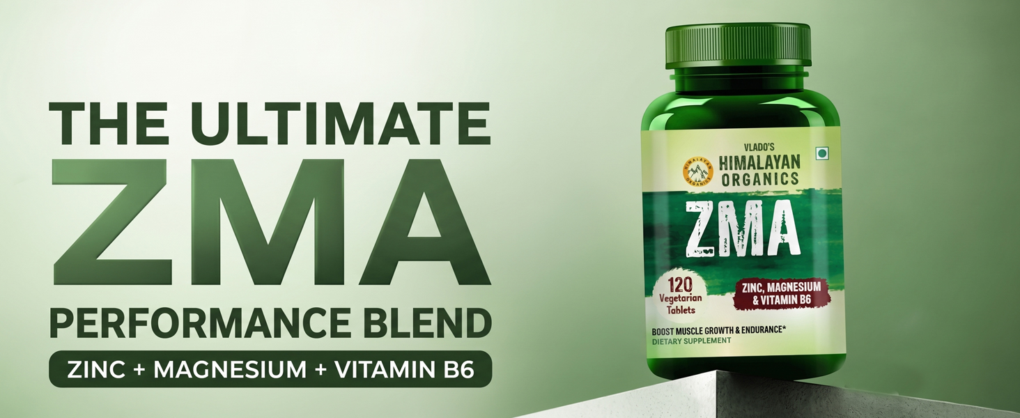 Vlado’s Himalayan Organics ZMA (Zinc Magnesium Aspartate ) Zinc Supplement For Men And Women - Zinc Tablets and Magnesium Supplements with Vitamin B6 - Support Muscle Recovery and Sleep Quality I Sports Recovery -Boost Muscle And Bone Strength - 120 Veg Tablets