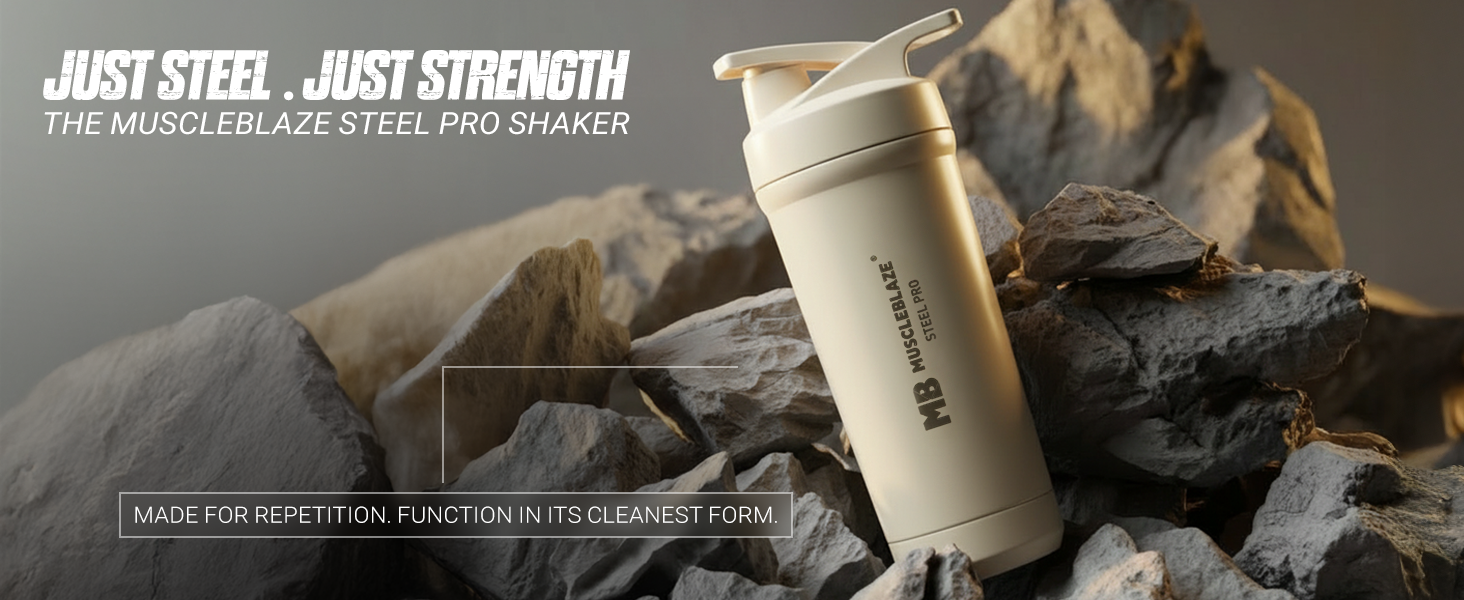 MuscleBlaze Stainless Steel Gym Shaker Pro, Beige, 700ml