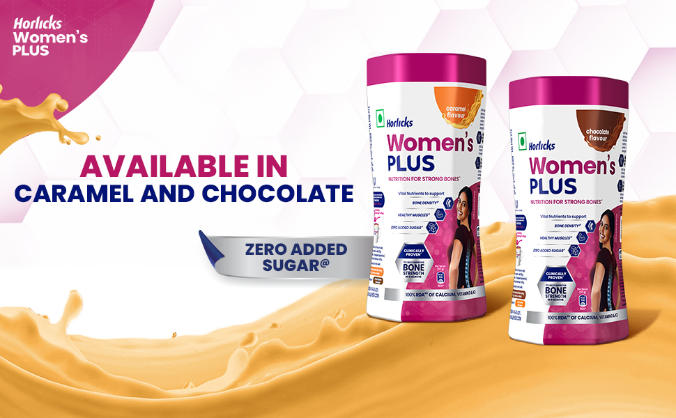 Horlicks Women's Plus Caramel Nutrition Drink 400 g Jar, Nutrition for strong Bones with 100% daily Calcium & Vitamin D - No Added Sugar