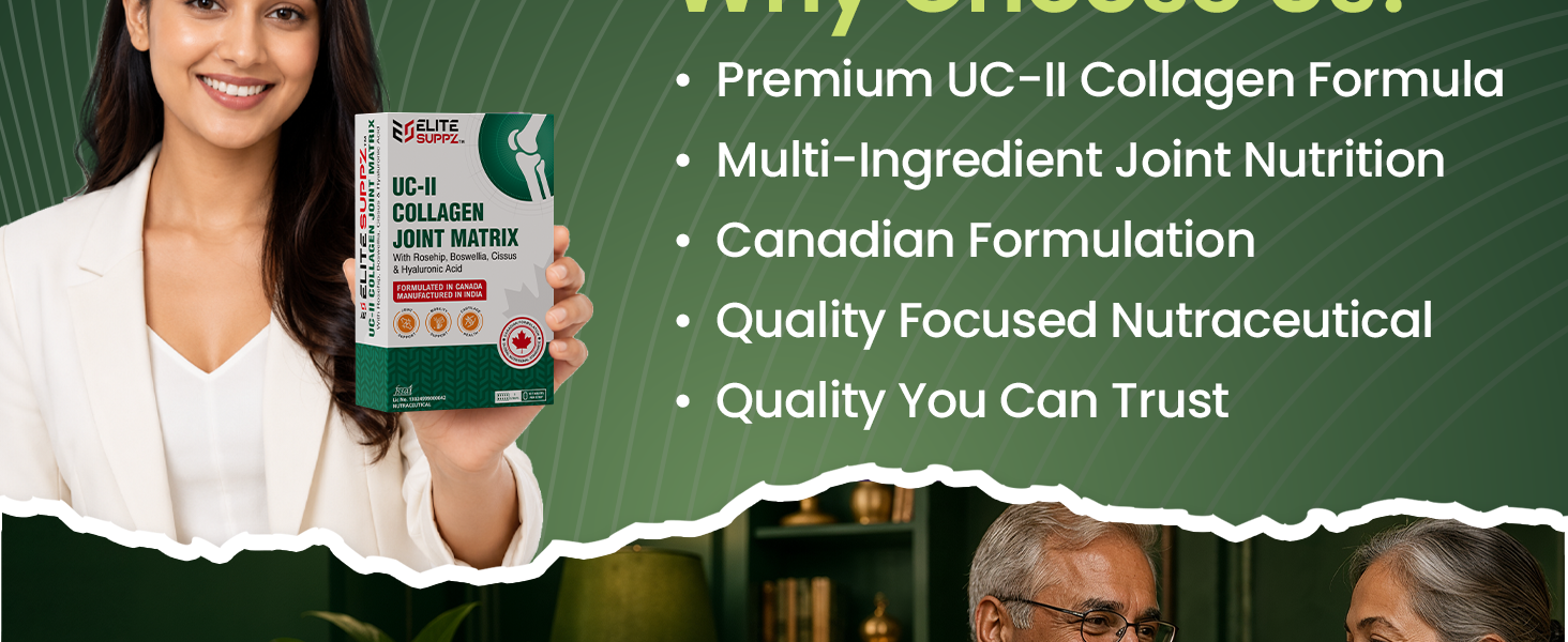 UC-II Collagen Joint Matrix Formulated in Canada | Undenatured Type II Collagen 40mg with Rosehip, Boswellia, Cissus & Hyaluronic Acid | Joint Strength, Flexibility & Mobility Support, 30 Tablets