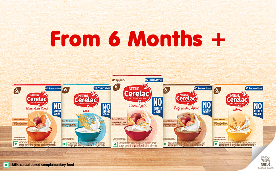 Nestlé CERELAC Baby Cereal Wheat Apple, No Refined Sugar, STG-1, 360g