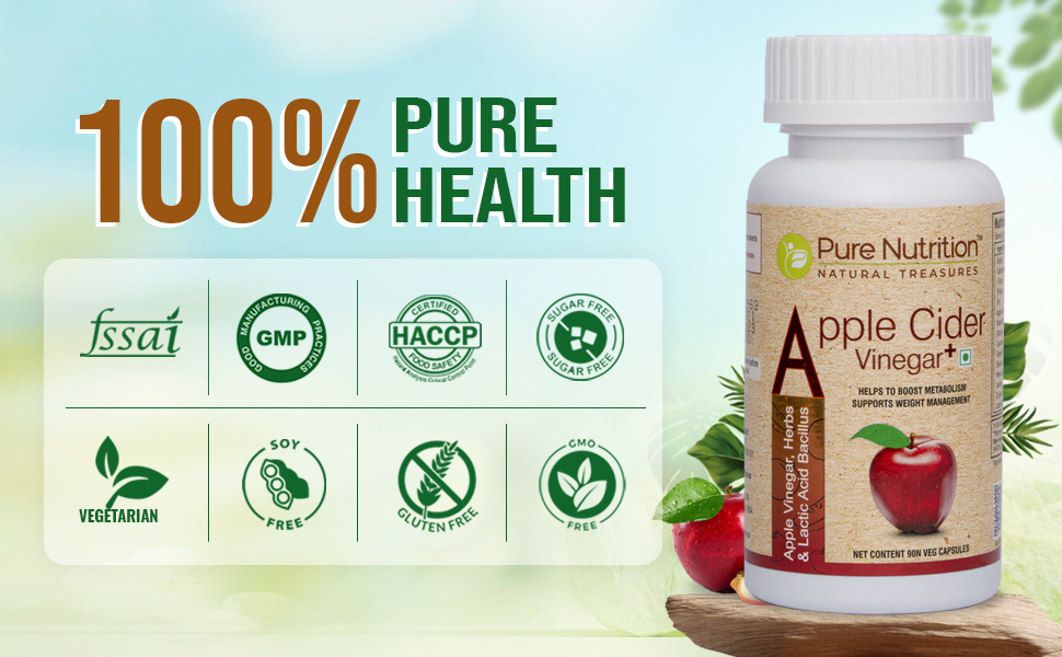 Pure Nutrition ACV Apple Cider Vinegar Tablets | Control Craving | ACV for Weight Loss & Detox with Wheat Grass & Spirulina for Enhanced Wellness | Rich in Antioxidants | Supports Weight Management, Detoxification & Immunity - 60 Veg Capsules (Pack of 3)