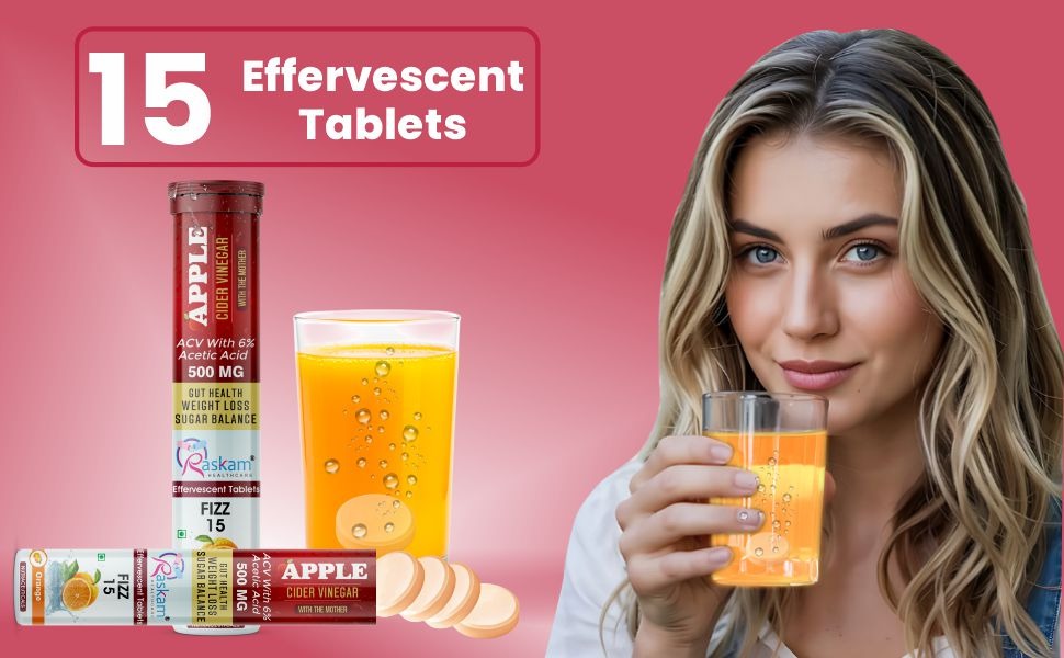 Apple Cider Vinegar Effervescent Tablet ACV With Mother 15 Effervescent Tablets 500mg (Pack of 1, Orange)
