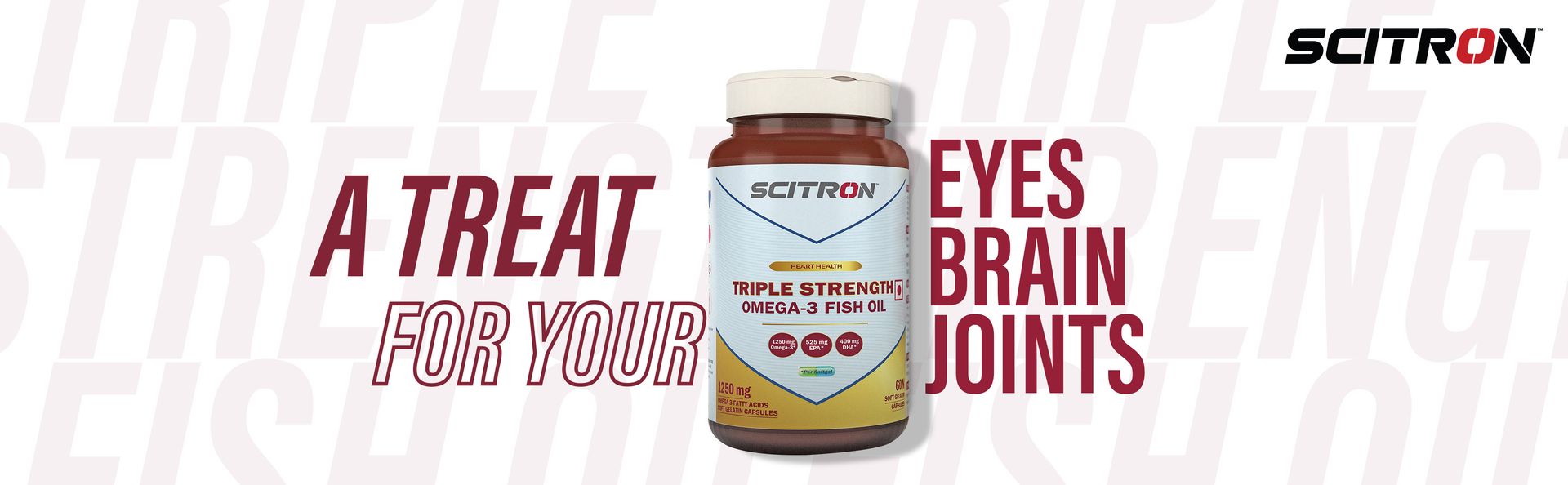 Scitron Omega-3 Fish Oil 1000mg | 180mg EPA & 120mg DHA | Supports Heart, Brain, Joint & Eye Health | High Purity Fish Oil Softgels | 60 Softgels | For Men & Women