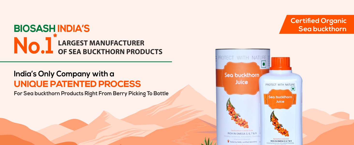 Biosash Sea Buckthorn Juice 750ml | Organic Cold-Pressed Pure Juice | Rich in Omega 3 6 7 9, Vitamins & Antioxidants | No Added Sugars, Sea Buckthorn Berries for Wellness Vitality &Immunity