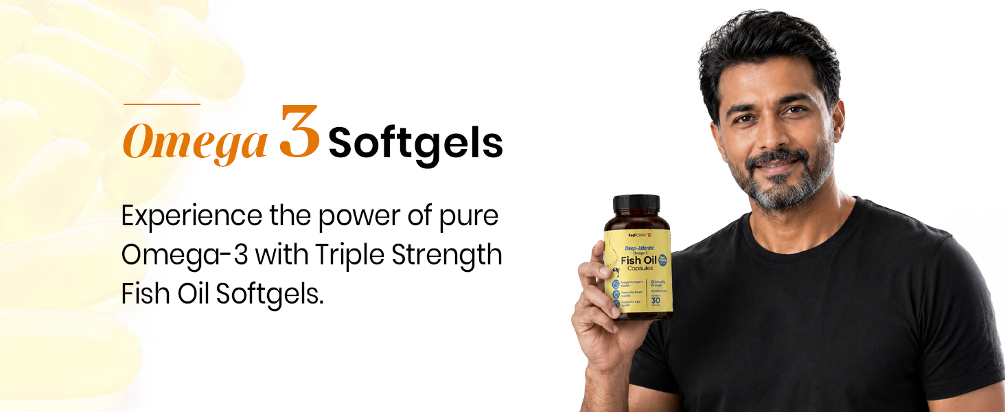 Triple Strength Omega 3 Fish Oil Capsules 2500mg | EPA - 900mg, DHA - 600mg, Vitamin E and Vitamin D3 | Supports Heart, Brain, Joints & Eye Health | No Fishy Burps, Lemon Flavour - 30 Softgels | Pack of 2