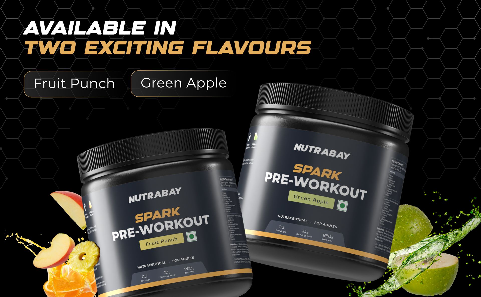 Nutrabay Gold Spark Pre Workout Supplement Powder 300mg Caffeine, 1000mg L-Arginine, 3000mg Beta Alanine, 2500mg Citrulline Malate per Serving – Muscle Pump & Performance – 250g, Green Apple