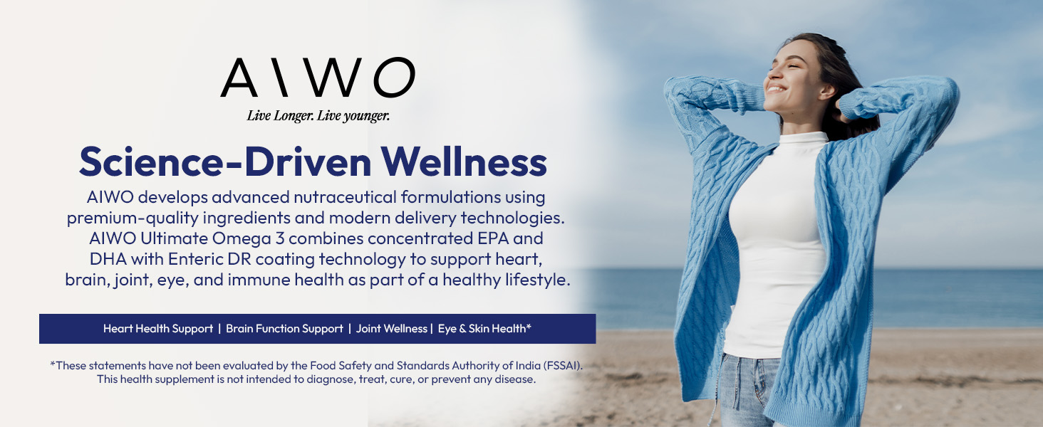 AIWO Ultimate Omega 3 Triple Strength Fish Oil Capsules for Men & Women, 1000 mg with 460 mg EPA & 380 mg DHA, 60 Softgels, Burp-Free Formula, Supports Heart, Brain, Joints & Eye Health