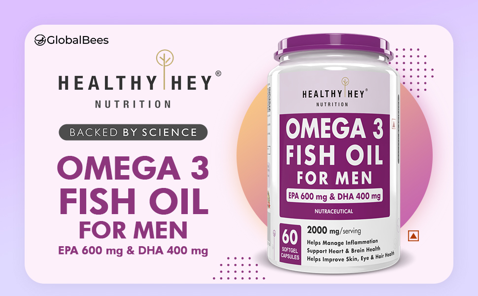 HealthyHey Nutrition Omega 3 Fish Oil for Men - 2000 Mg/serving - 60 Softgel Capsules (600 EPA & 400 DHA)