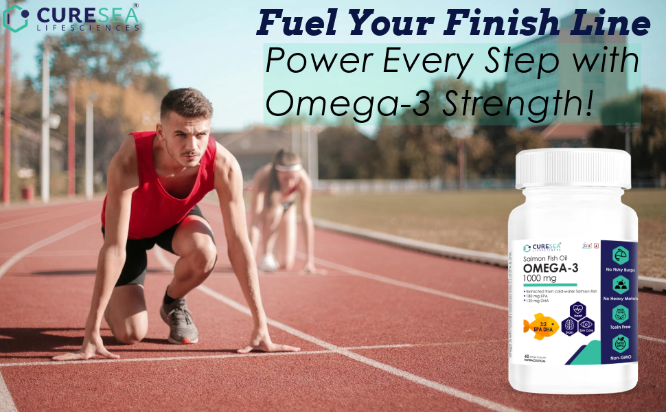 Salmon Omega 3 Fish Oil 1000mg | 180mg EPA & 120mg DHA | Brain, Heart, Eyes & Joints Support | Helps Manage Cholesterol | For Men And Women - 60 Softgels