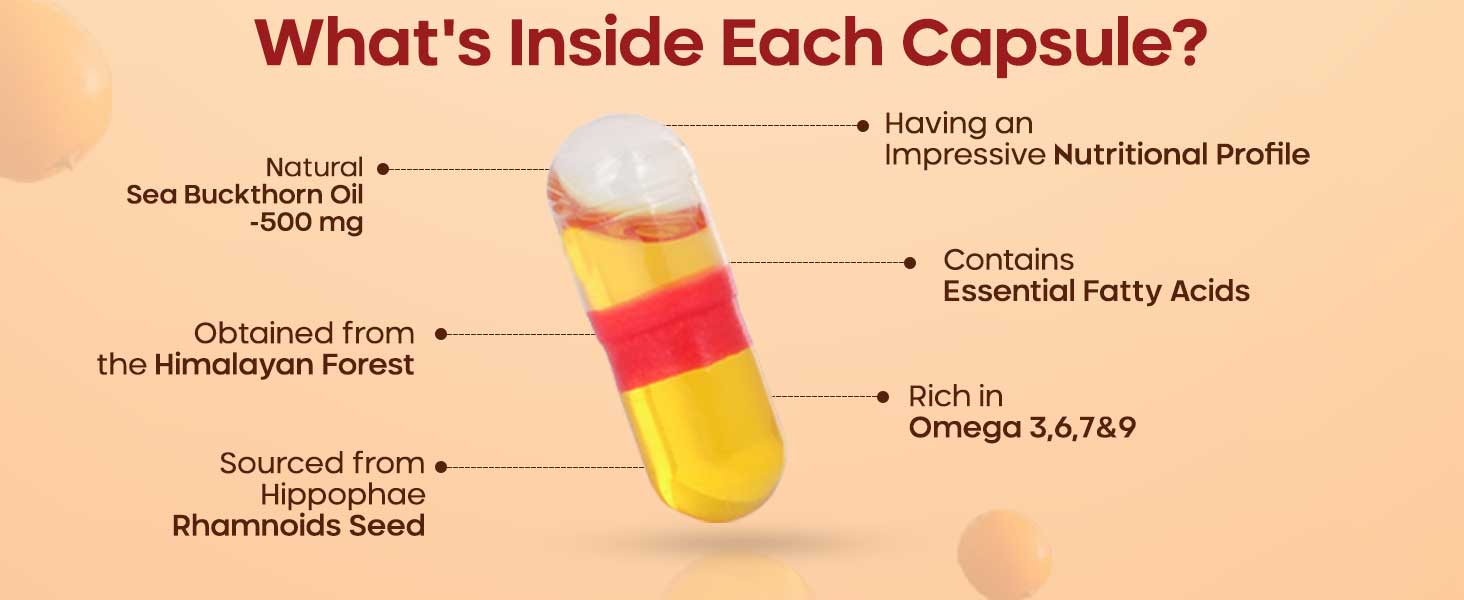 INLIFE Sea Buckthorn Oil Capsules 500mg, Omega 3 6 7 9, 30 Veg Capsules