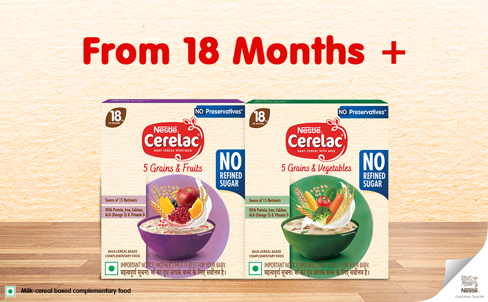 Nestlé CERELAC Baby Cereal 5 Grains & Fruits, No Refined Sugar STG-5, 300g
