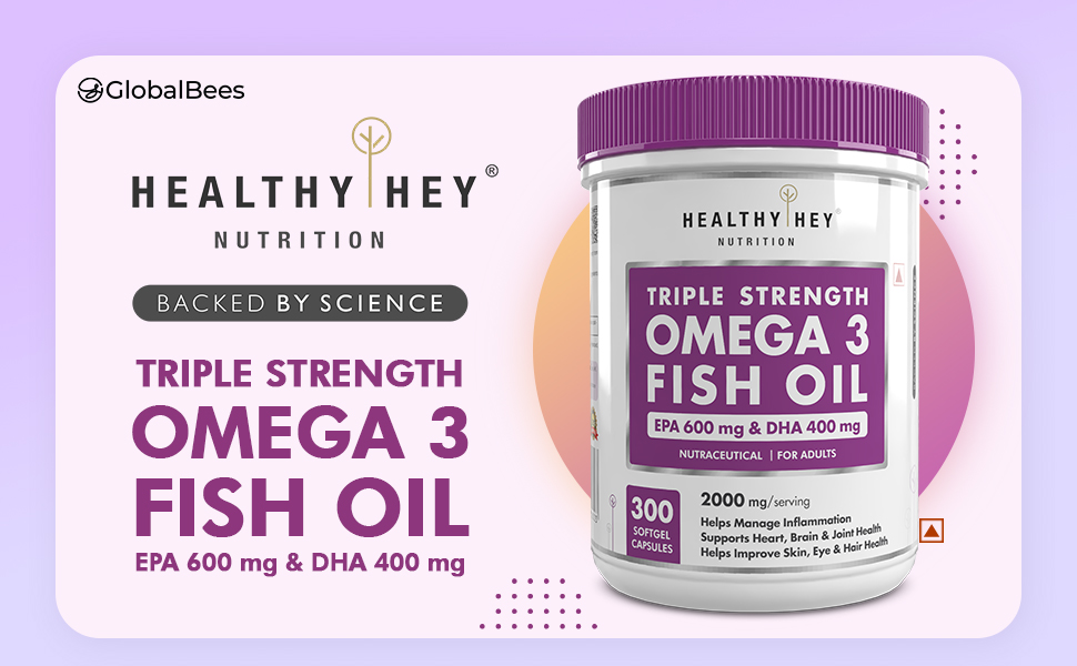 HealthyHey Sports Omega 3 Fish Oil | Omega 3 Fish Oil Capsules For Women and Men - 300 Softgels (EPA 600 - DHA 400)