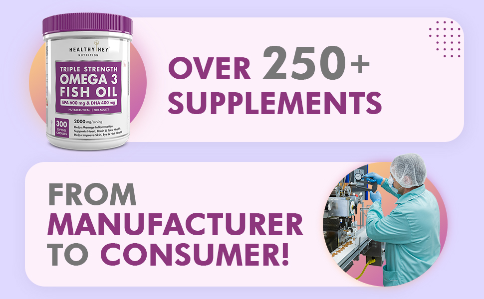 HealthyHey Sports Omega 3 Fish Oil | Omega 3 Fish Oil Capsules For Women and Men - 300 Softgels (EPA 600 - DHA 400)
