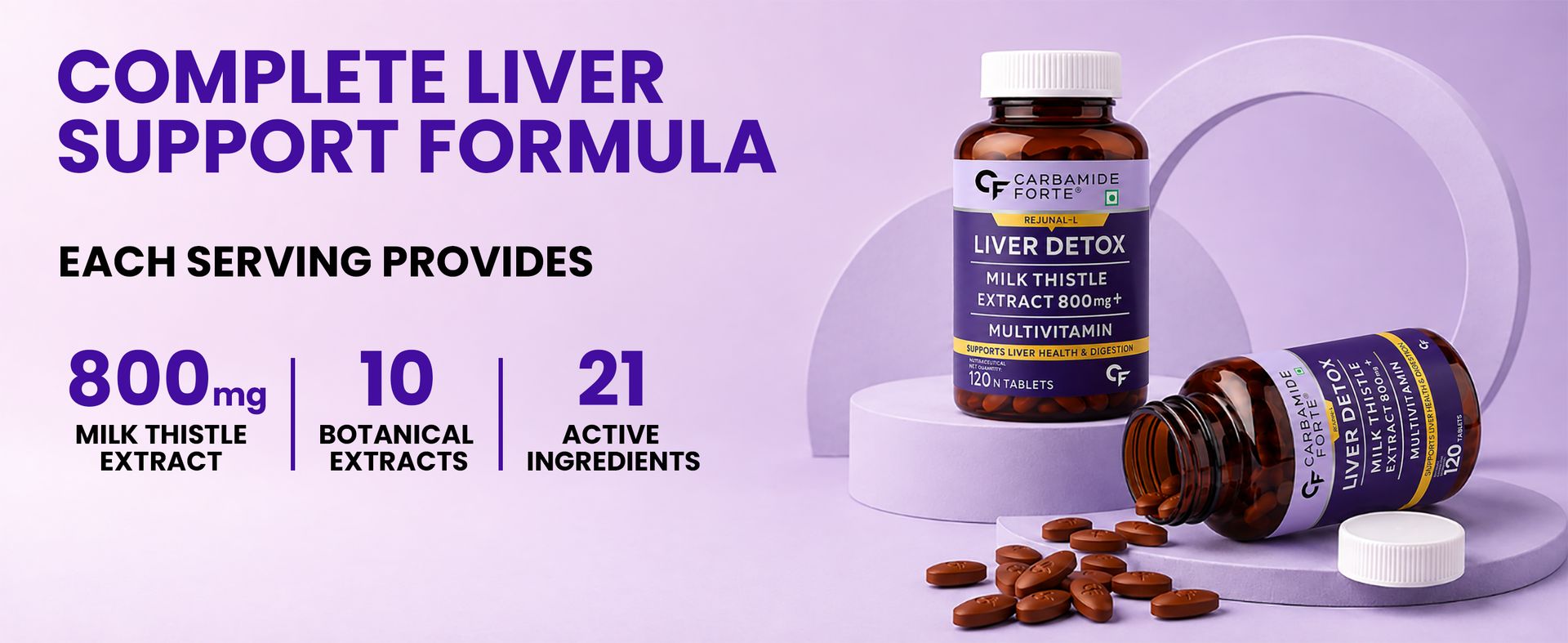 Carbamide Forte Liver Detox Supplement With Milk Thistle Extract 800Mg (30:1) | Added Multivitamins & Amino Acid | Liver Support Supplement 120 Veg Tablets (Pack Of 2)