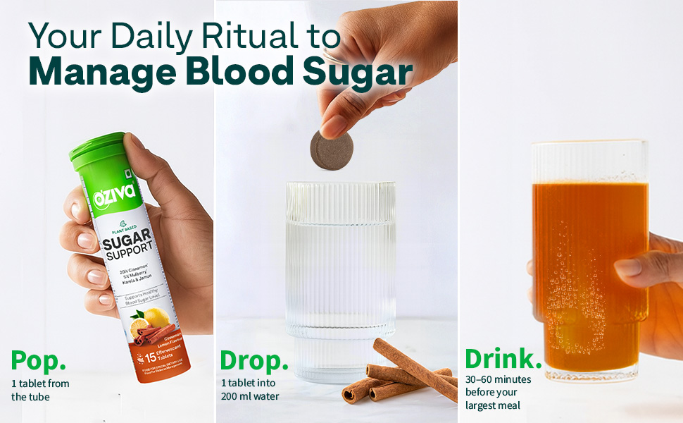 OZiva Sugar Support Effervescent, Blood Sugar Control, 30 Tabs, Pack of 2