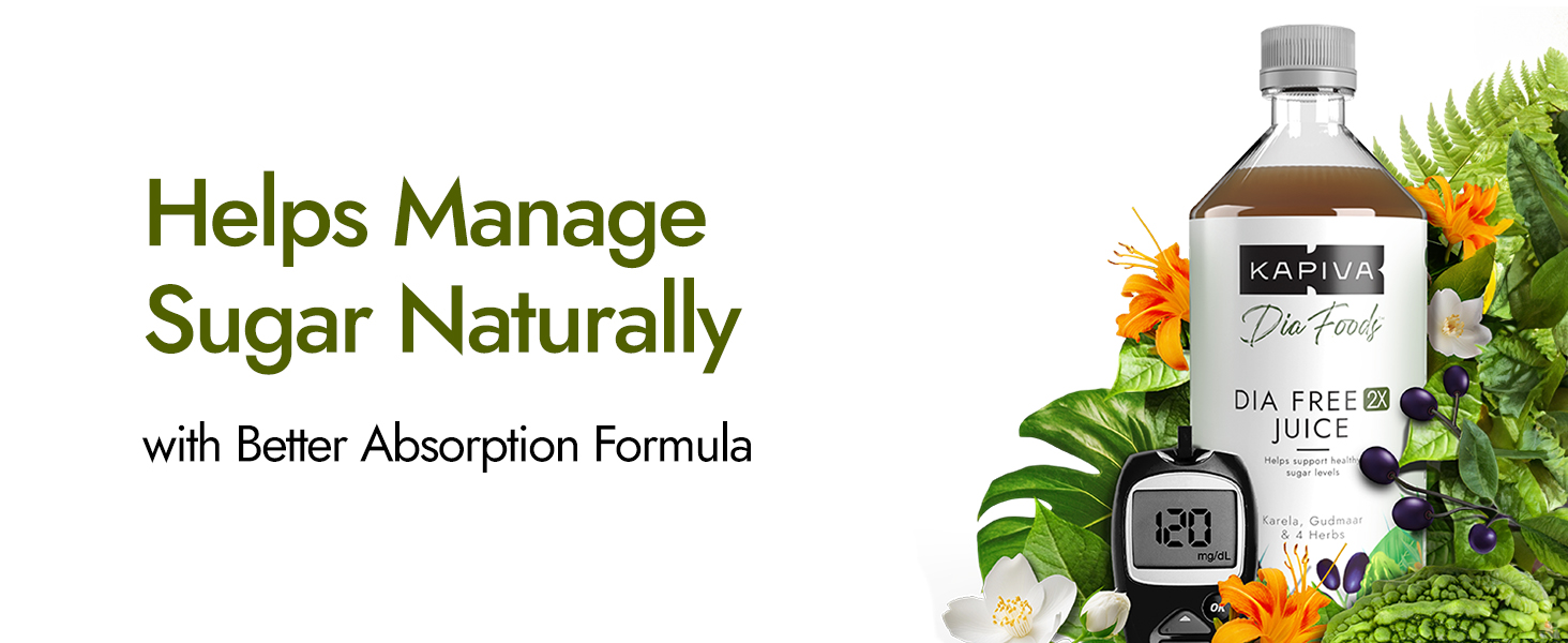 Kapiva Dia Free 2X Juice-1L | New and Improved |100% Ayurvedic Juice with Karela, Jamun & Gudmar | 1 Month Pack