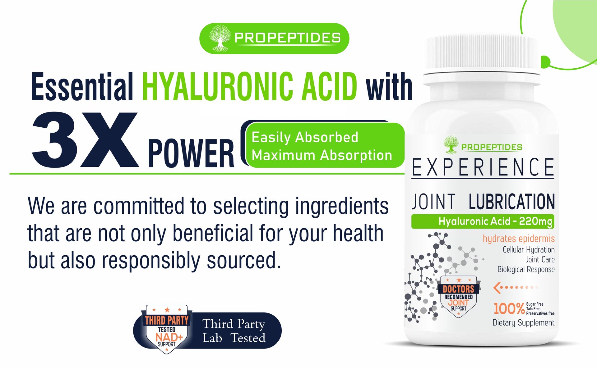 Hyaluronic Acid Double Strength Supplement (220mg) Supports Joints Hydration & Lubrication | Bone,Knee,Hip Joint Mobility, And Healthy Skin Supplement-60 Veg Tablets