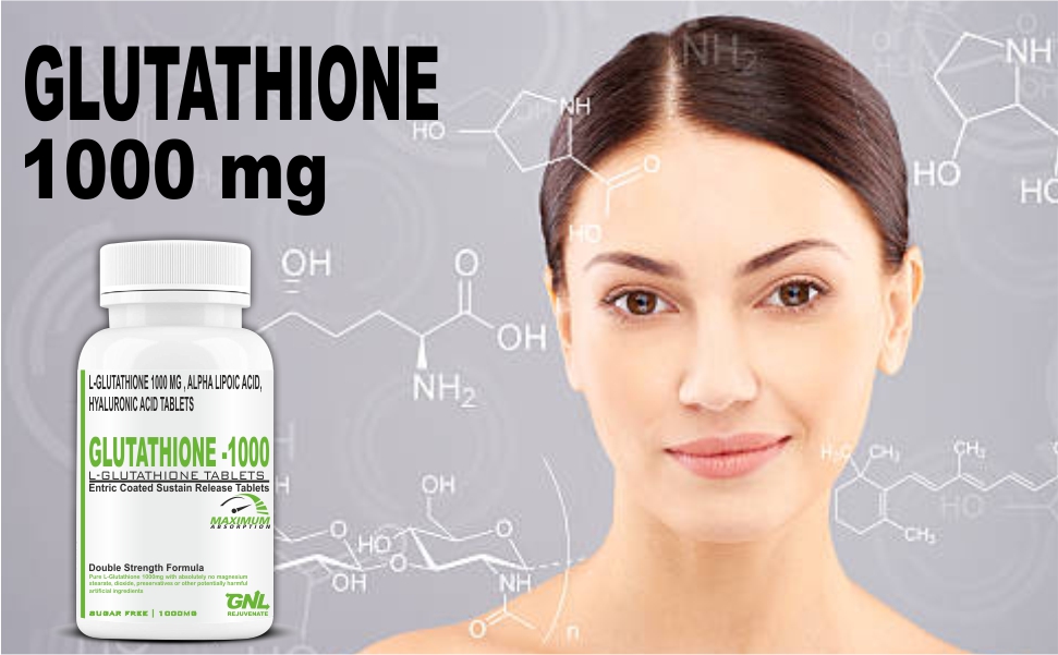 GNL Glutathione Tablets 1000mg For Skin, L Glutathione With Alpha Lipoic Acid, Hyaluronic Acid, Biotin, Vitamin C, B12, Grape Seed And Superfood Extracts -60 Tablet