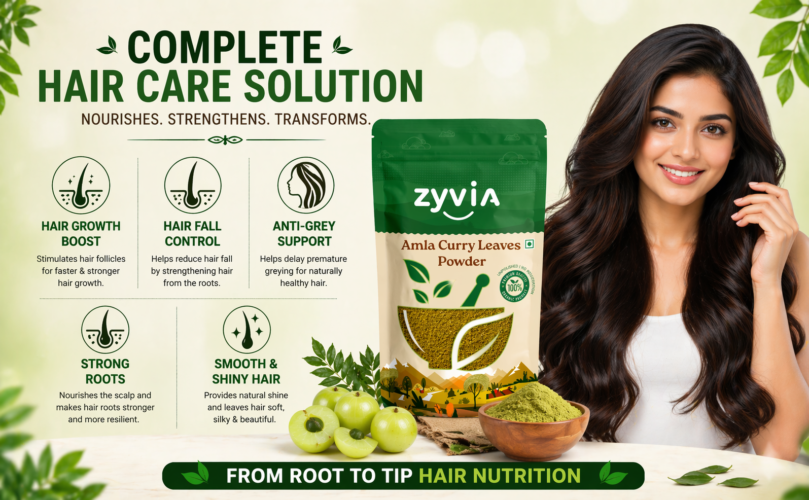 Natural Amla & Curry Leaf/leaves Powder | Plant-Based Superfood for Daily Nutrition & Hair Care | Organic, Vegan, Gluten-Free | No Preservatives | 250g Pack
