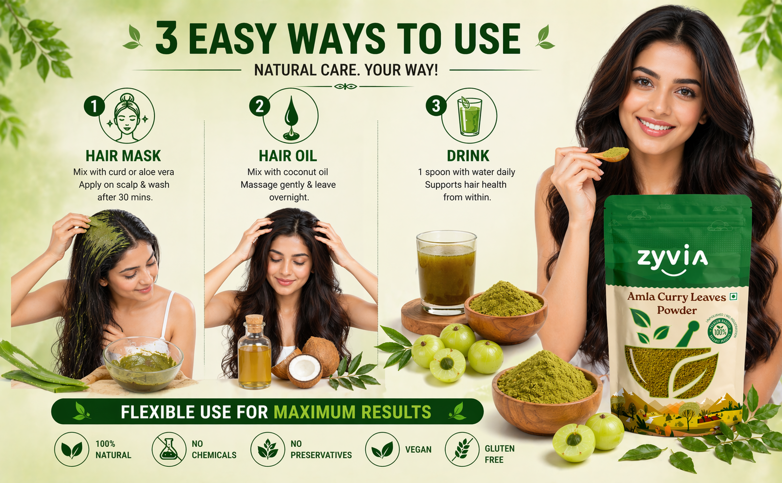 Natural Amla & Curry Leaf/leaves Powder | Plant-Based Superfood for Daily Nutrition & Hair Care | Organic, Vegan, Gluten-Free | No Preservatives | 250g Pack