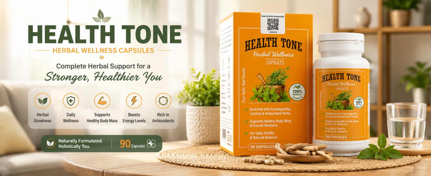 Health Tone Herbal Nutrition Capsules | Enriched with Ashwagandha, Licorice & Antioxidant Herbs | Supports Healthy Body Mass | 90 Capsules