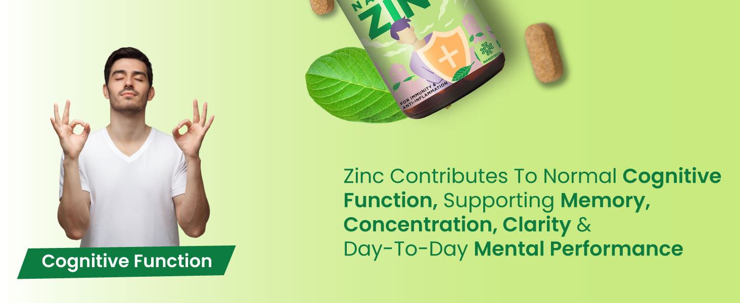 ZEROHARM Nano Zinc Tablets | Guava Leaves Extract | High Absorption Zinc Supplement for Immunity, Skin, Hair, Bone, Vision & Cognitive Health | For Men & Women | 600mg per Serving | 60 Veg Tablets